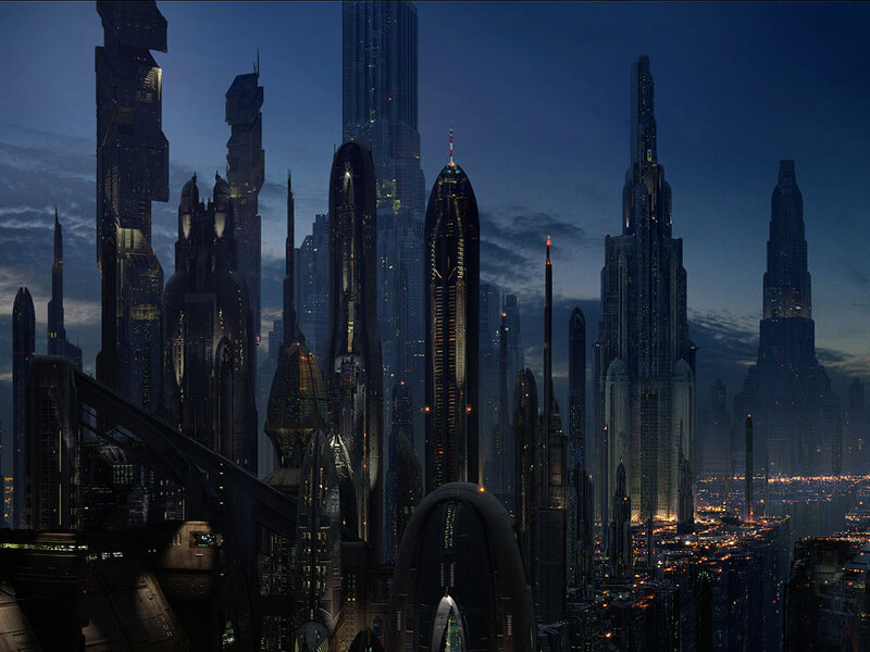 Futuristic City Skyline — Blue, Dramatic, Night, Digital Art, Skyscrapers, Night Sky, Lights