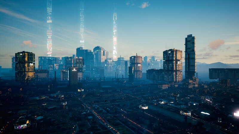 Futuristic City Skyline — Blue, Dramatic, Sunset, 3d Render