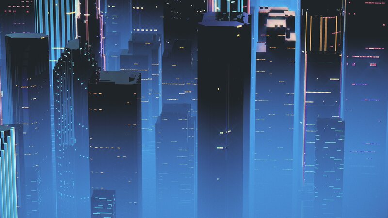 Futuristic City Skyline — Blue, Dystopian