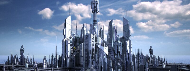 Futuristic City Skyline — Blue, Serene, Afternoon