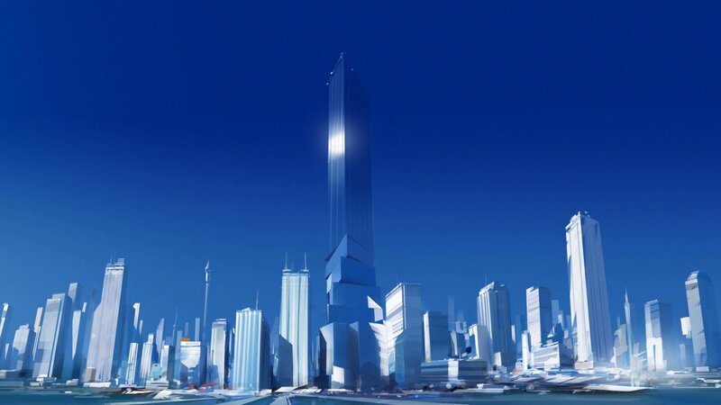 Futuristic City Skyline — Blue, Serene, Morning, Digital Art, Skyscrapers