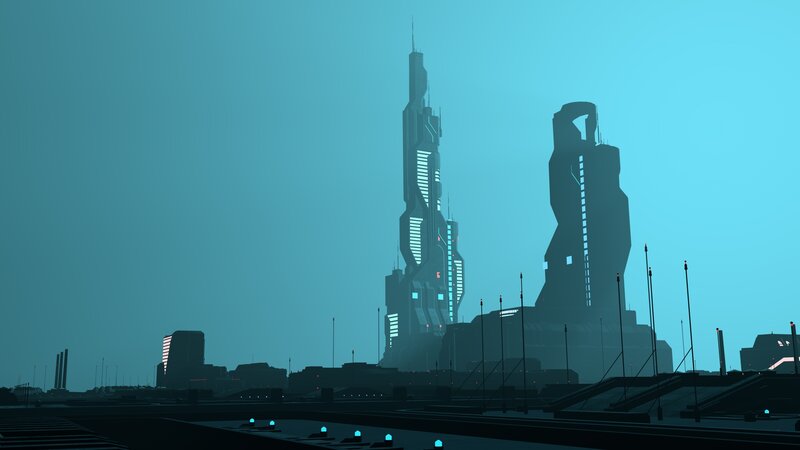 Futuristic City Skyline — Blue, Serene, Night, 3d Render