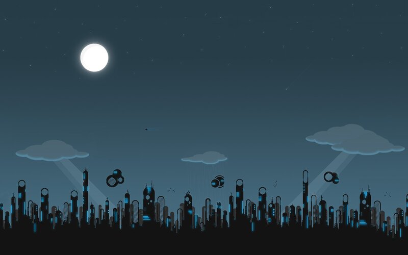 Futuristic City Skyline — Blue, Serene, Night