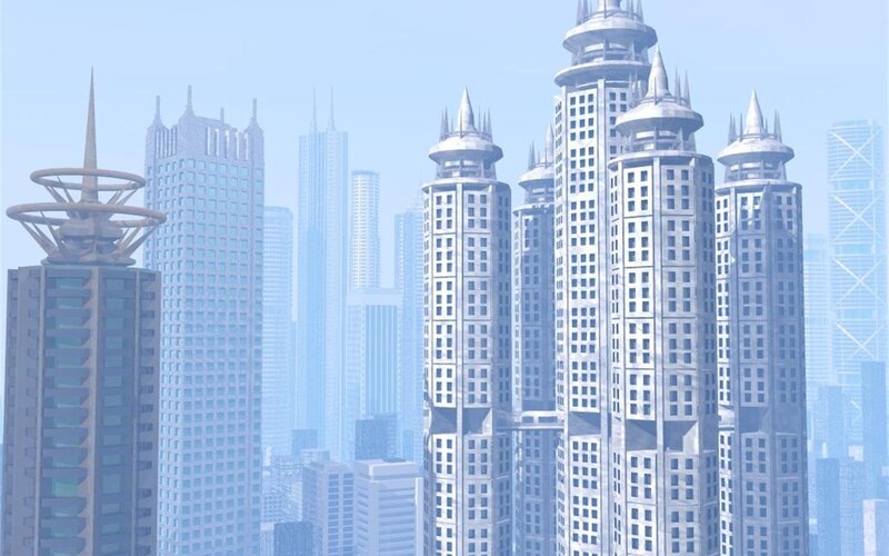 Futuristic City Skyline — Blue, Serene