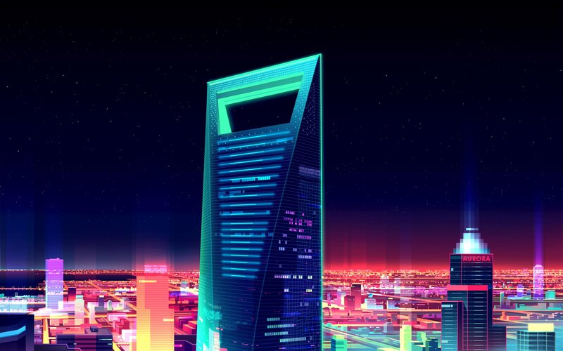 Futuristic City Skyline — Cyan