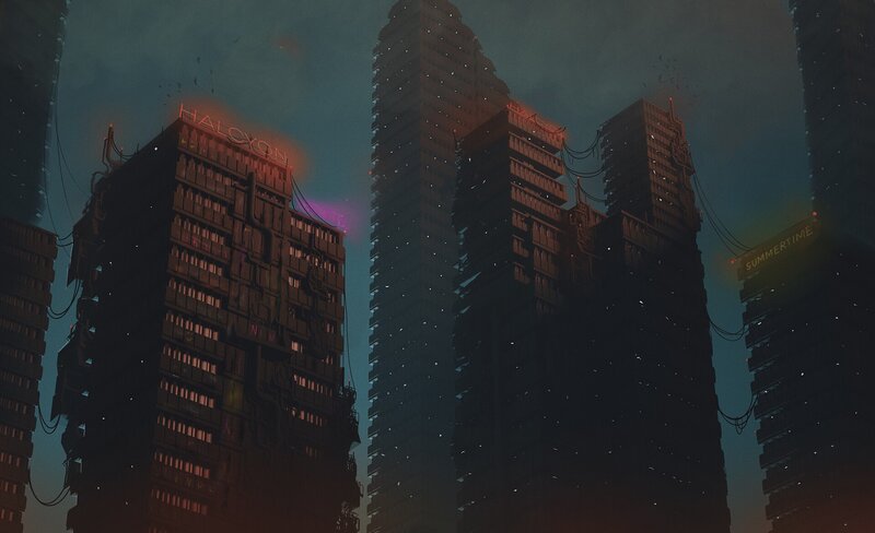 Futuristic City Skyline — Dark Blue