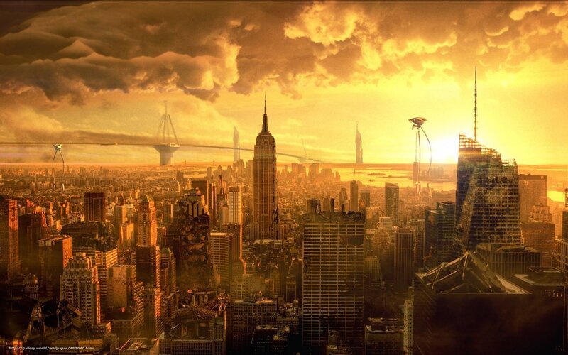 Futuristic City Skyline — Gold, Dramatic