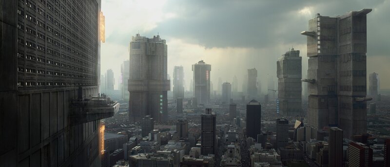 Futuristic City Skyline — Gray, Dramatic, Afternoon, 3d Render