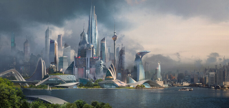 Futuristic City Skyline — Gray, Dramatic, Afternoon, Digital Art