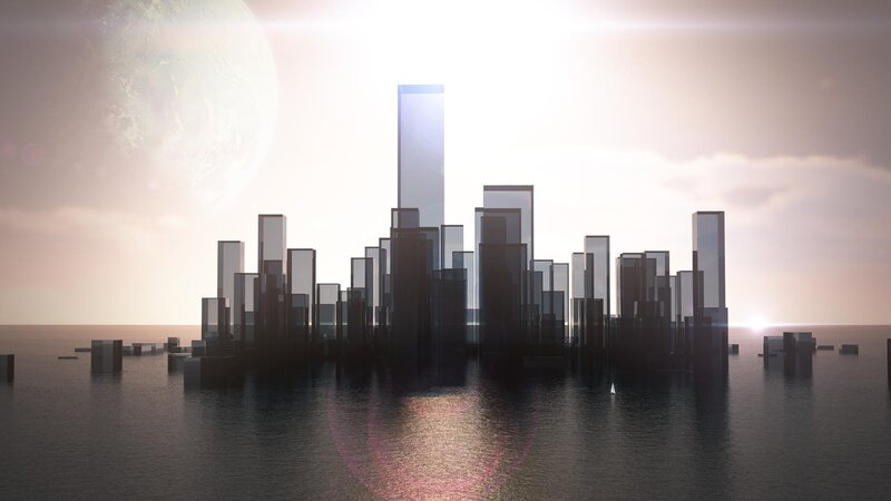 Futuristic City Skyline — Gray, Serene