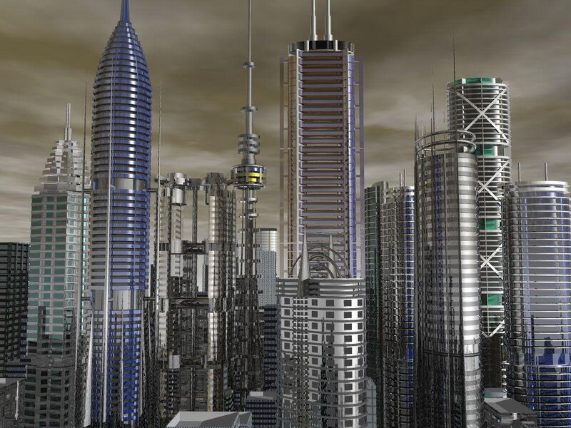 Futuristic City Skyline — Gray