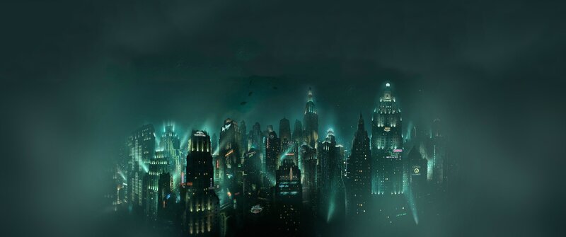 Futuristic City Skyline — Green, Dark, Night, Digital Art, Skyscrapers, Neon Lights