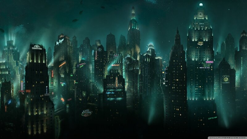Futuristic City Skyline — Green, Dark, Night