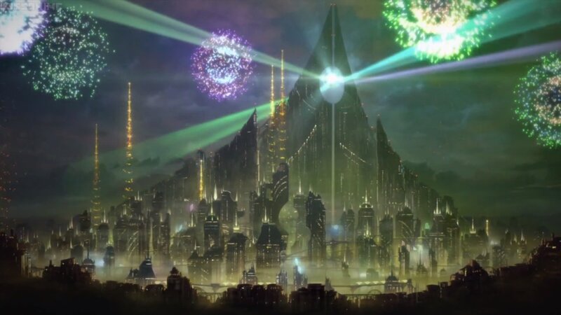 Futuristic City Skyline — Green, Dramatic, Night, Anime