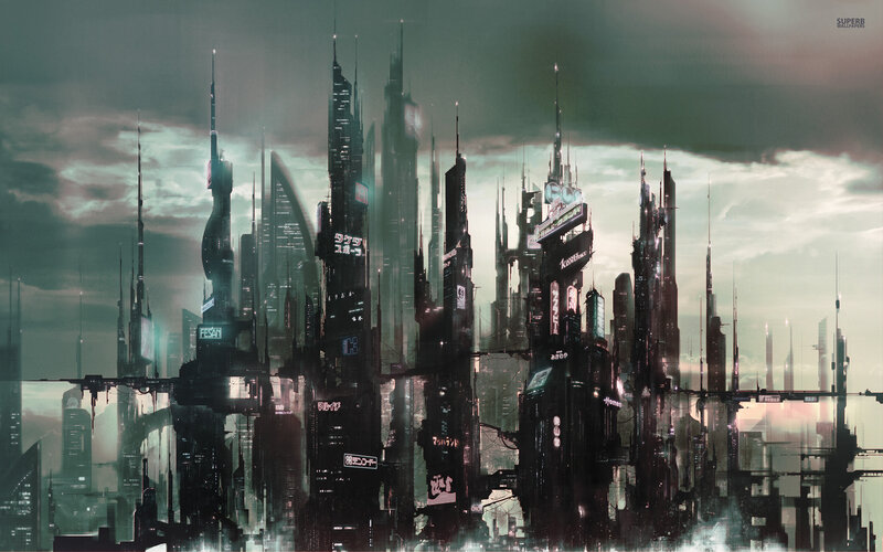 Futuristic City Skyline — Green, Dramatic, Night