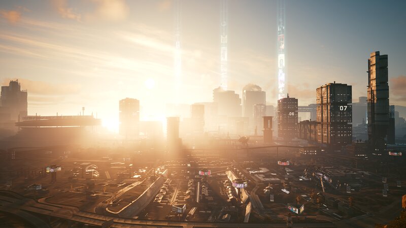 Futuristic City Skyline — Orange, Dramatic, Sunrise