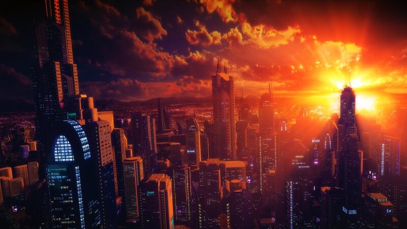 Futuristic City Skyline — Orange, Dramatic
