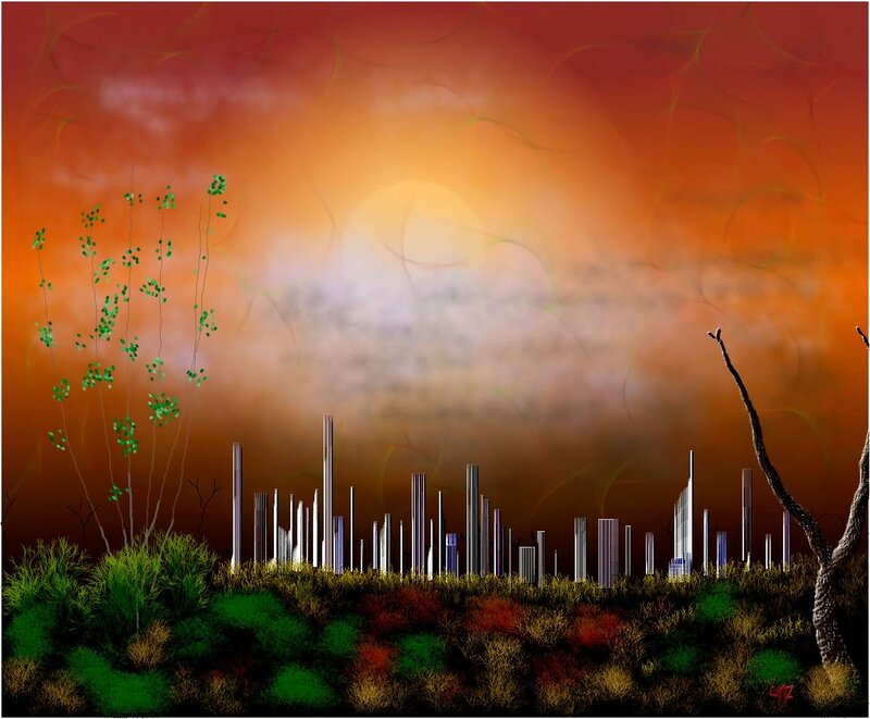 Futuristic City Skyline — Orange