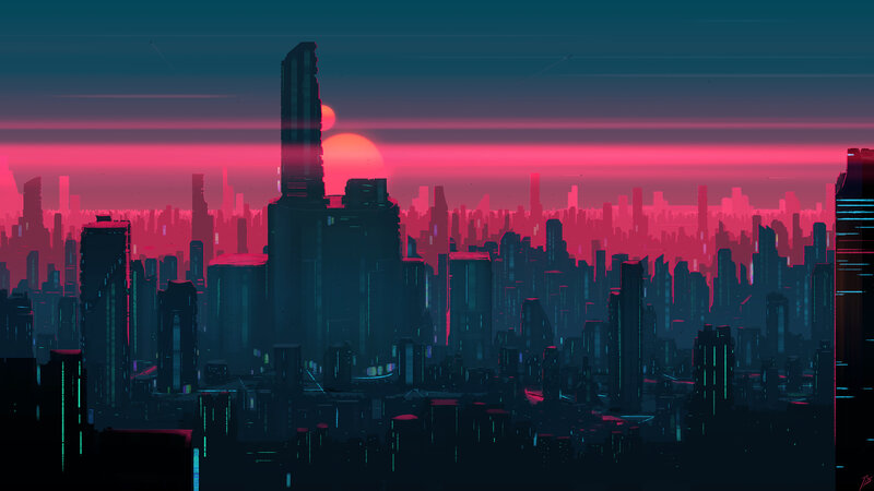 Futuristic City Skyline — Pink