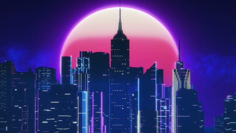 Futuristic City Skyline — Purple, Dramatic, Night, Digital Art, Skyscraper