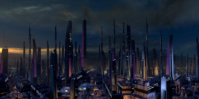 Futuristic City Skyline — Purple, Dramatic, Night, Digital Art, Skyscrapers