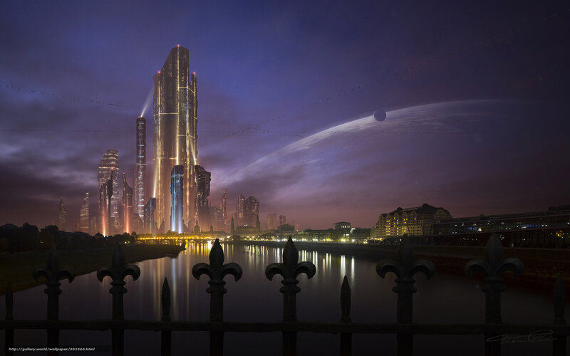 Futuristic City Skyline — Purple, Dramatic, Night