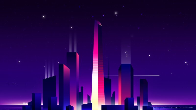 Futuristic City Skyline — Purple, Serene