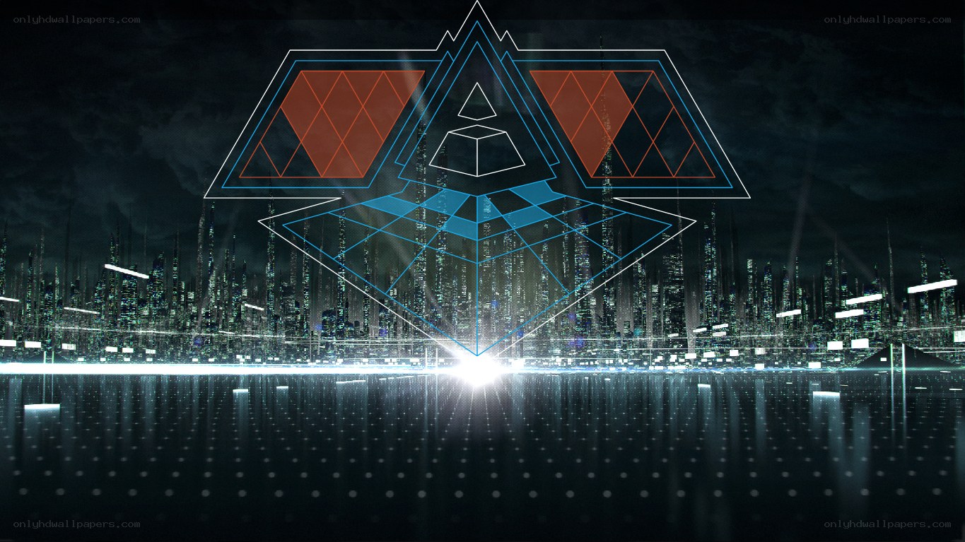 futuristic city skyline with logo