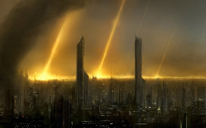 Futuristic City Skyline — Yellow, Dramatic, Night