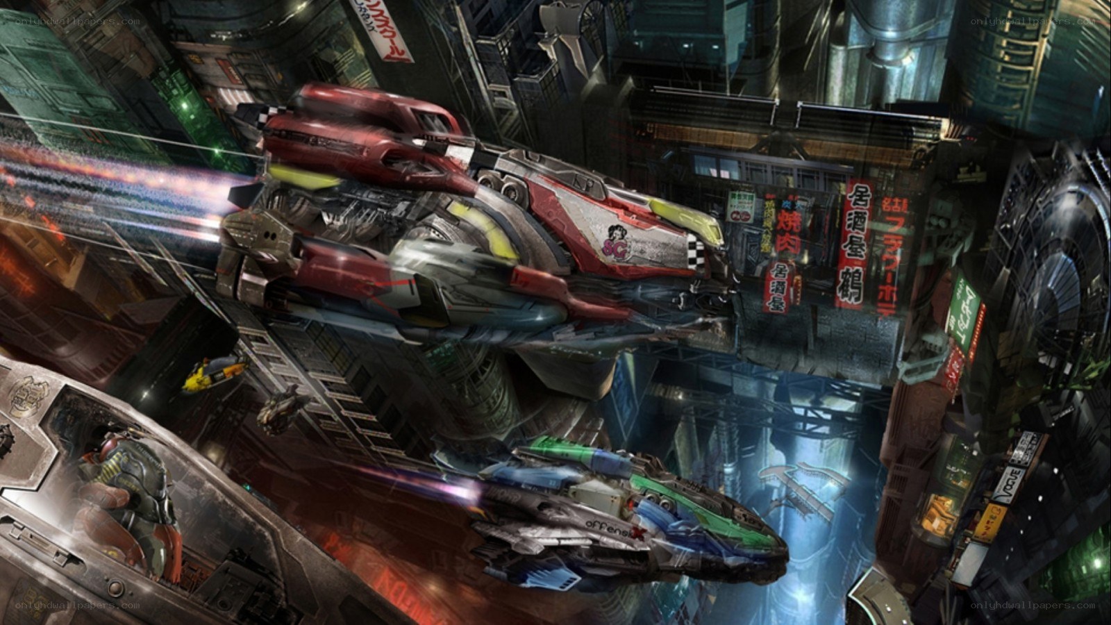 futuristic city space battle