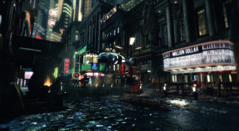futuristic city street at night