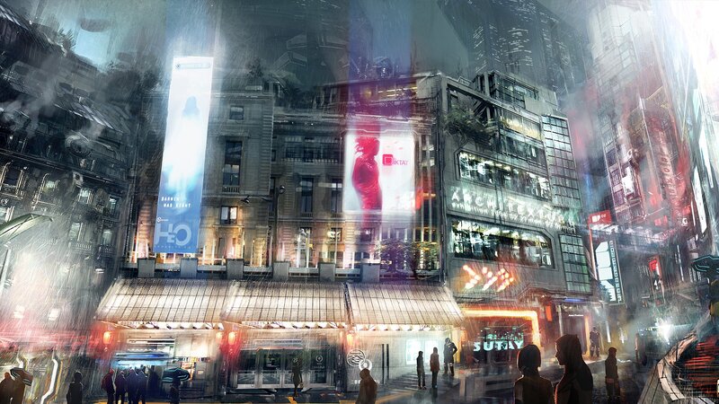 futuristic city street at night