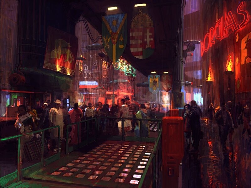 futuristic city street at night