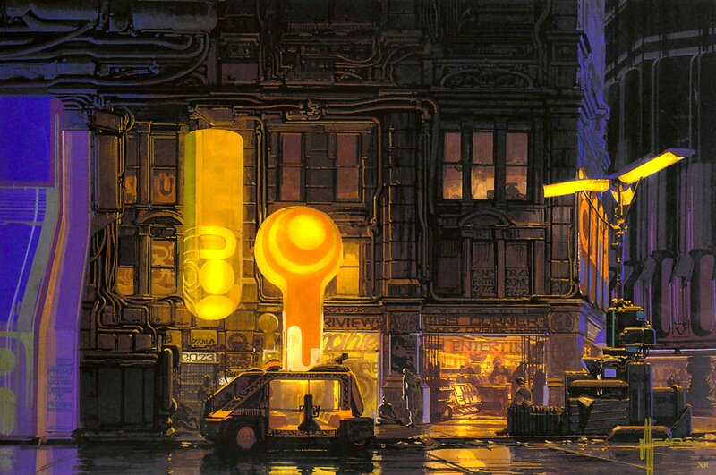 futuristic city street at night
