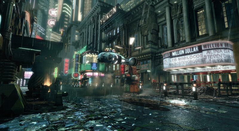 futuristic city street at night