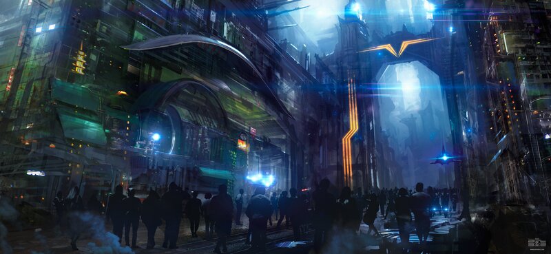 Futuristic City Street — Blue, Dark, Night