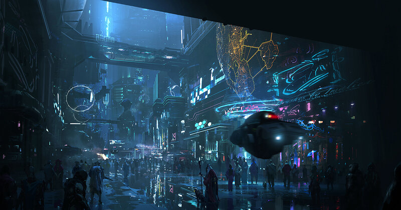 Futuristic City Street — Blue, Dark