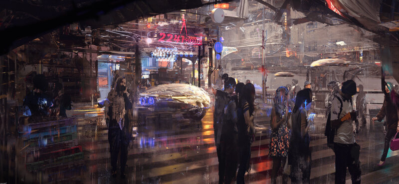 Futuristic City Street — Blue, Dramatic, Night, Digital Art