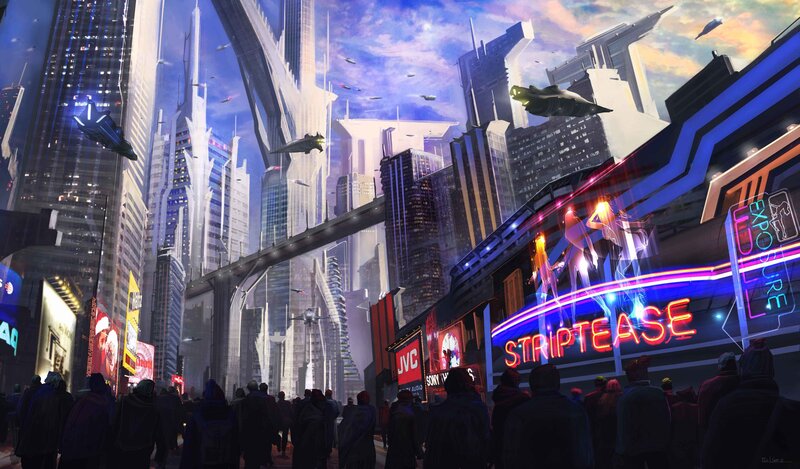 Futuristic City Street — Blue, Dramatic, Night