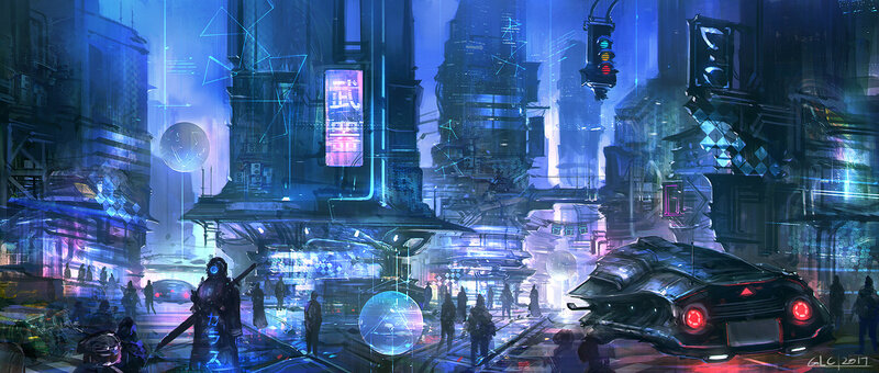 Futuristic City Street — Blue, Dystopian