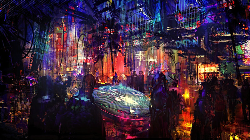 Futuristic City Street — Blue, Nocturnal, Night