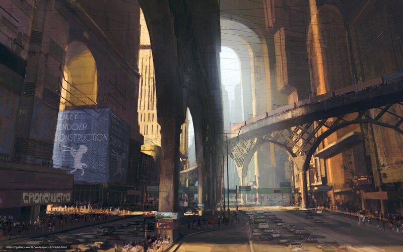 Futuristic City Street — Brown, Dramatic