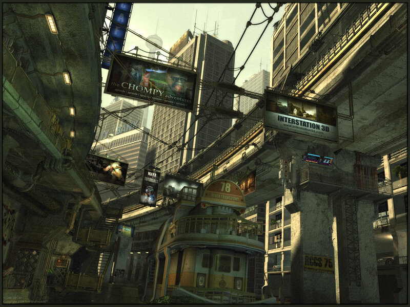Futuristic City Street — Gray, Dramatic, Afternoon, 3d Render