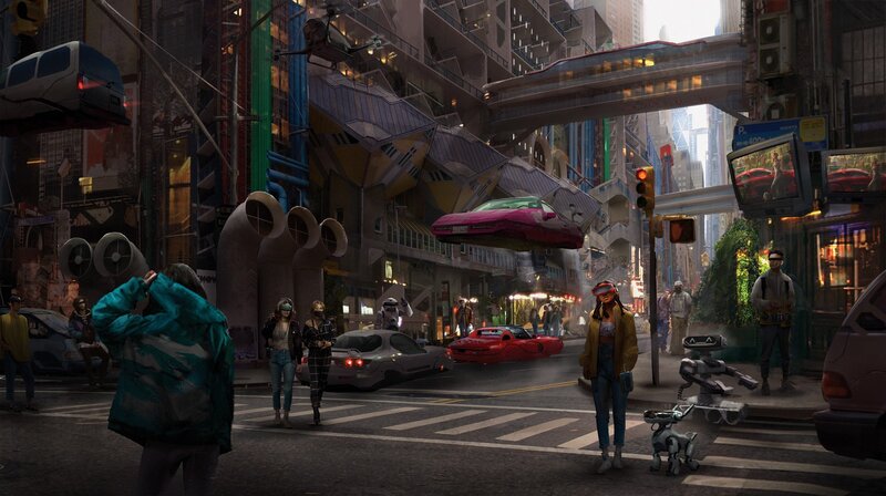 Futuristic City Street — Gray, Dramatic, Night, Digital Art