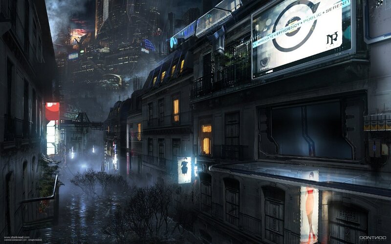 Futuristic City Street — Gray, Dramatic, Night