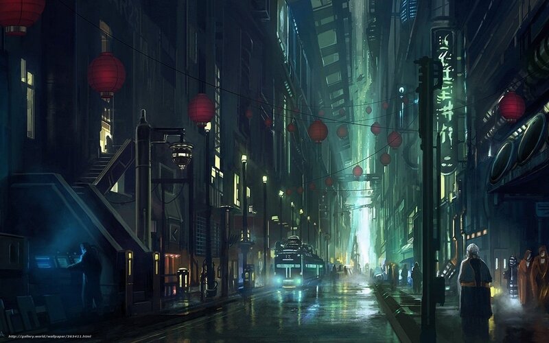 Futuristic City Street — Green, Dramatic, Night