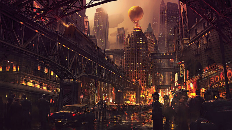 Futuristic City Street — Orange, Dramatic