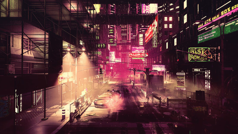 Futuristic City Street — Pink