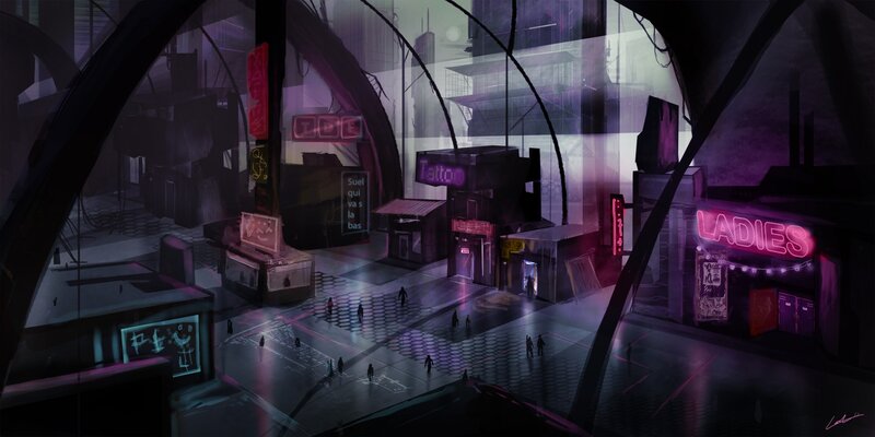 Futuristic City Street — Purple, Dark