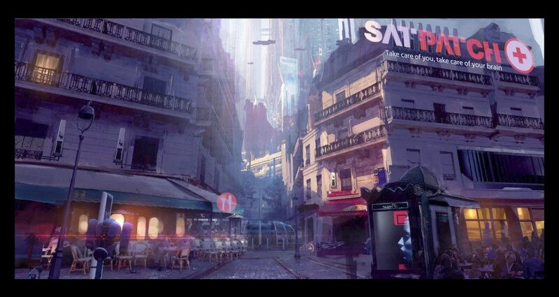 Futuristic City Street — Purple, Dramatic, Night, Digital Art, Buildings, Cafes